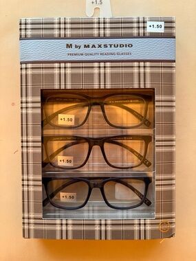M by Maxstudio Square Reading Glasses - Blue, Tortoise, Gray (+1.50)